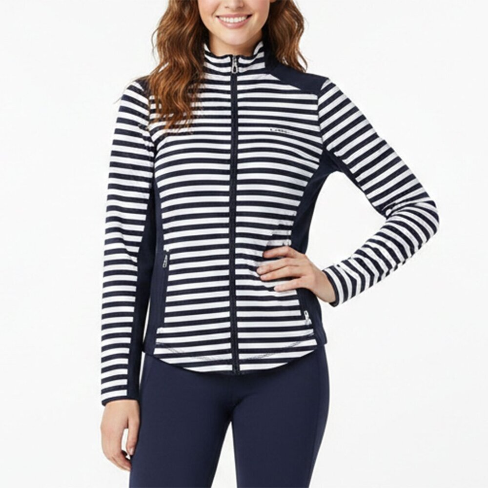 Lauren Ralph Lauren LRL Navy White Striped Active Stretch Jacket Spring Full Zip